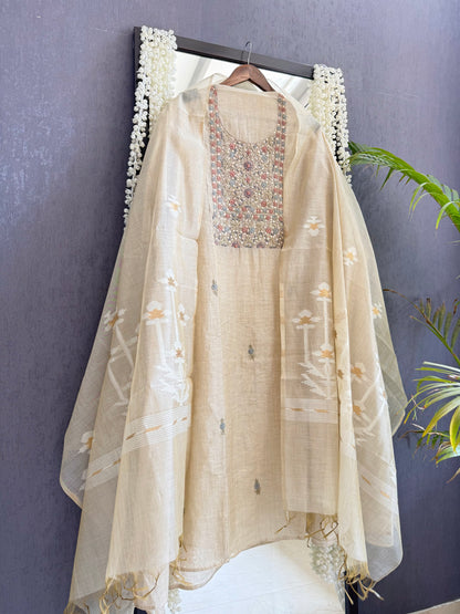 Linen gota frenchknot suit