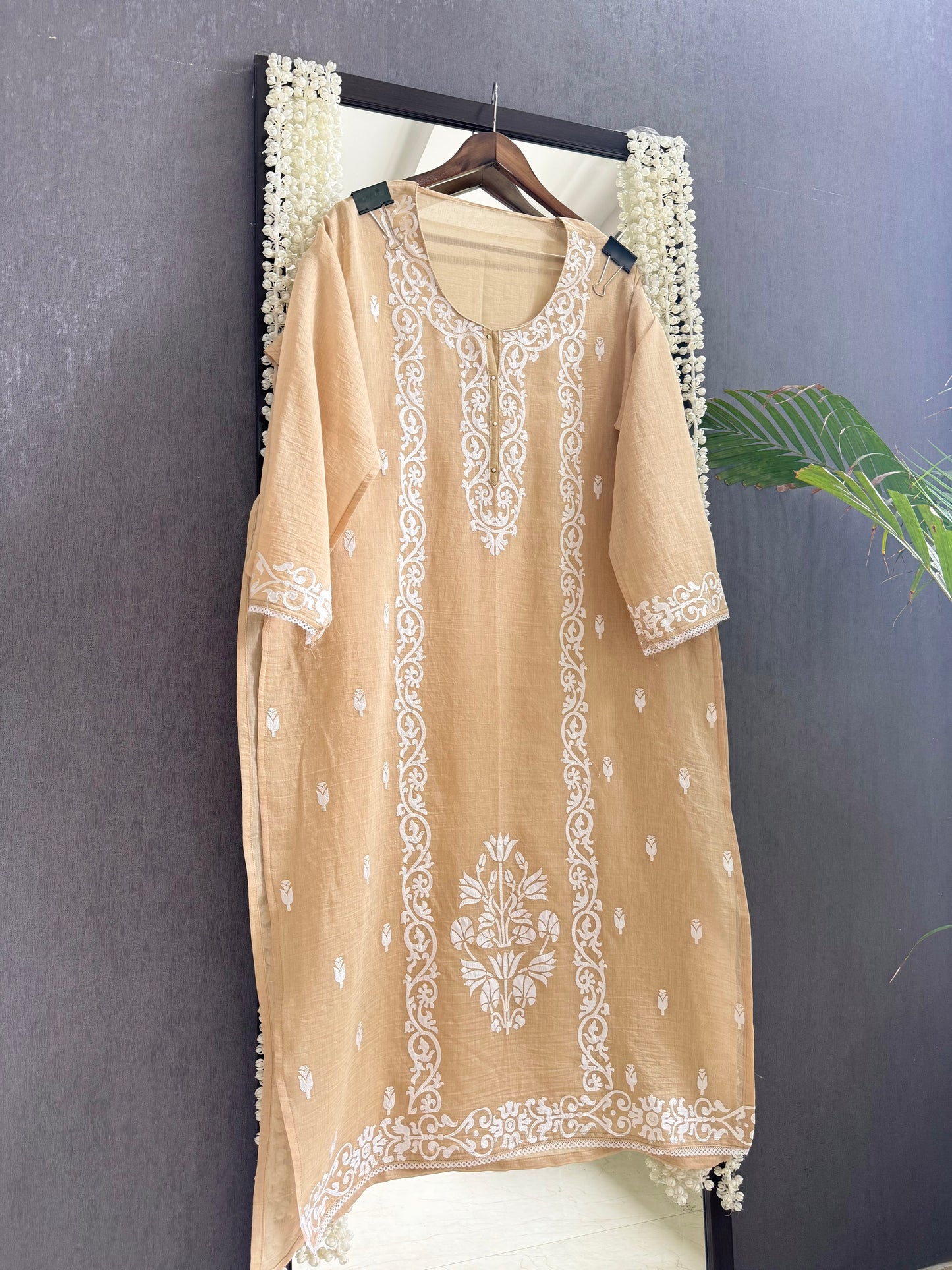 Luxurious Mul chanderi appliqué work suit