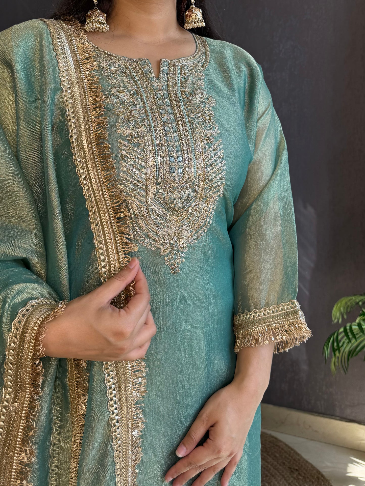 Tissue silk Handwork suit set