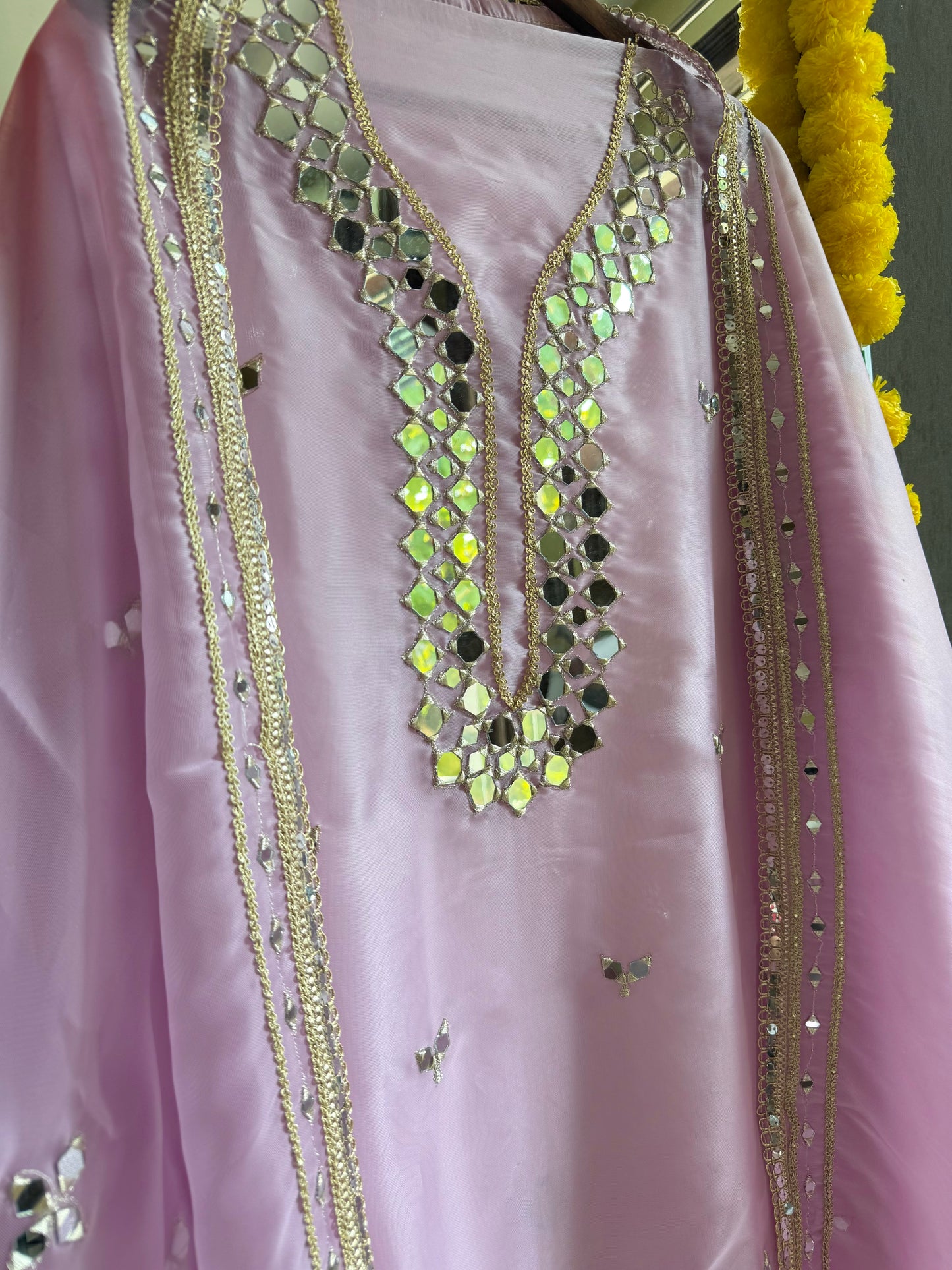 Premium Mirror work organza suit