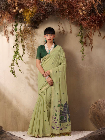Pichwai Jamdani Linen saree