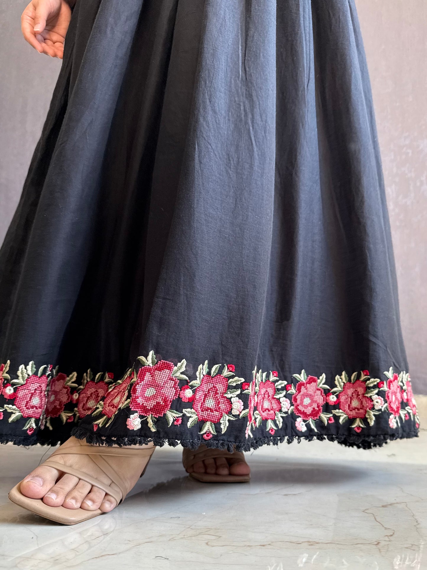 Mal cotton roses embroidered Anarkali