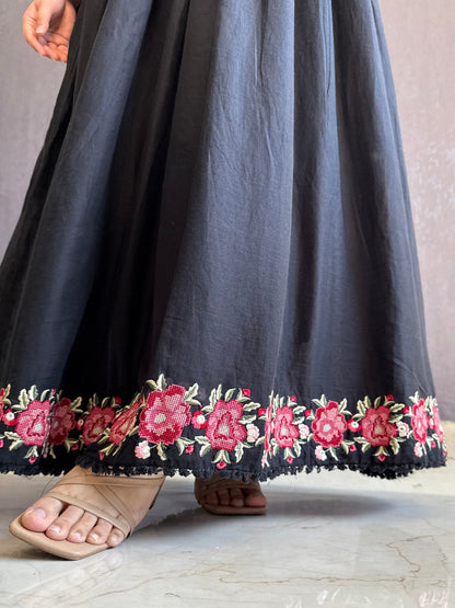 Mal cotton roses embroidered Anarkali
