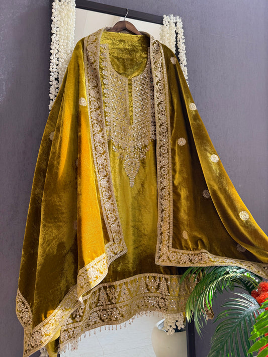 Velvet mirror aari work suit