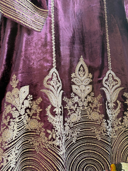 Velvet Marori Aari work Anarkali suit