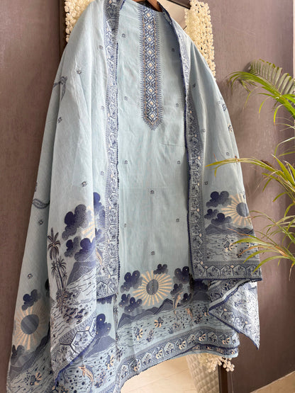 Cotton jamdani ocean dolphin suit