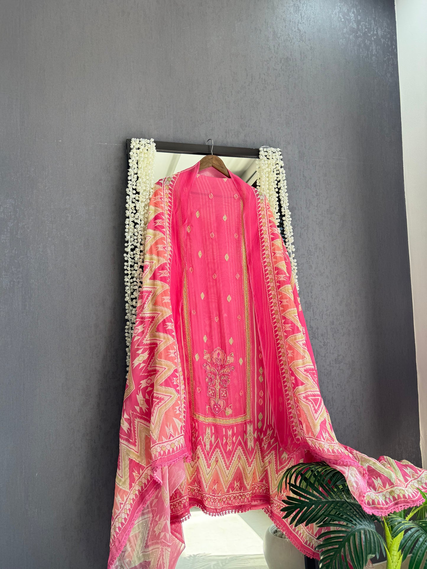 Premium Burberry silk ikkat handwork suit