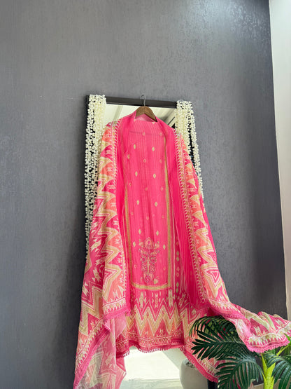 Premium Burberry silk ikkat handwork suit