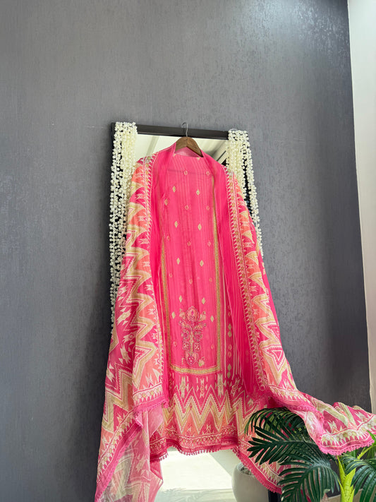 Premium Burberry silk ikkat handwork suit