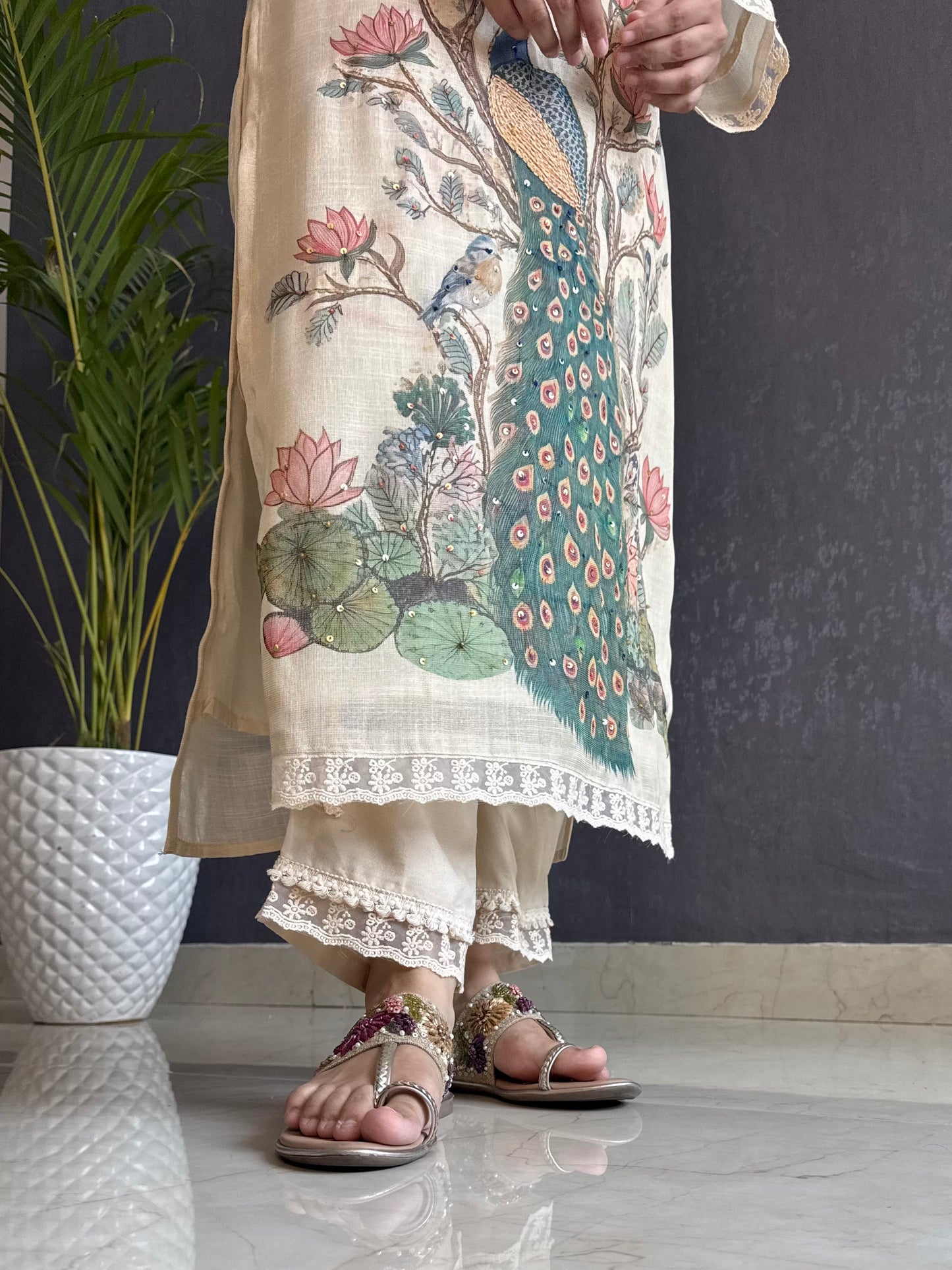 Linen peacock kurta set