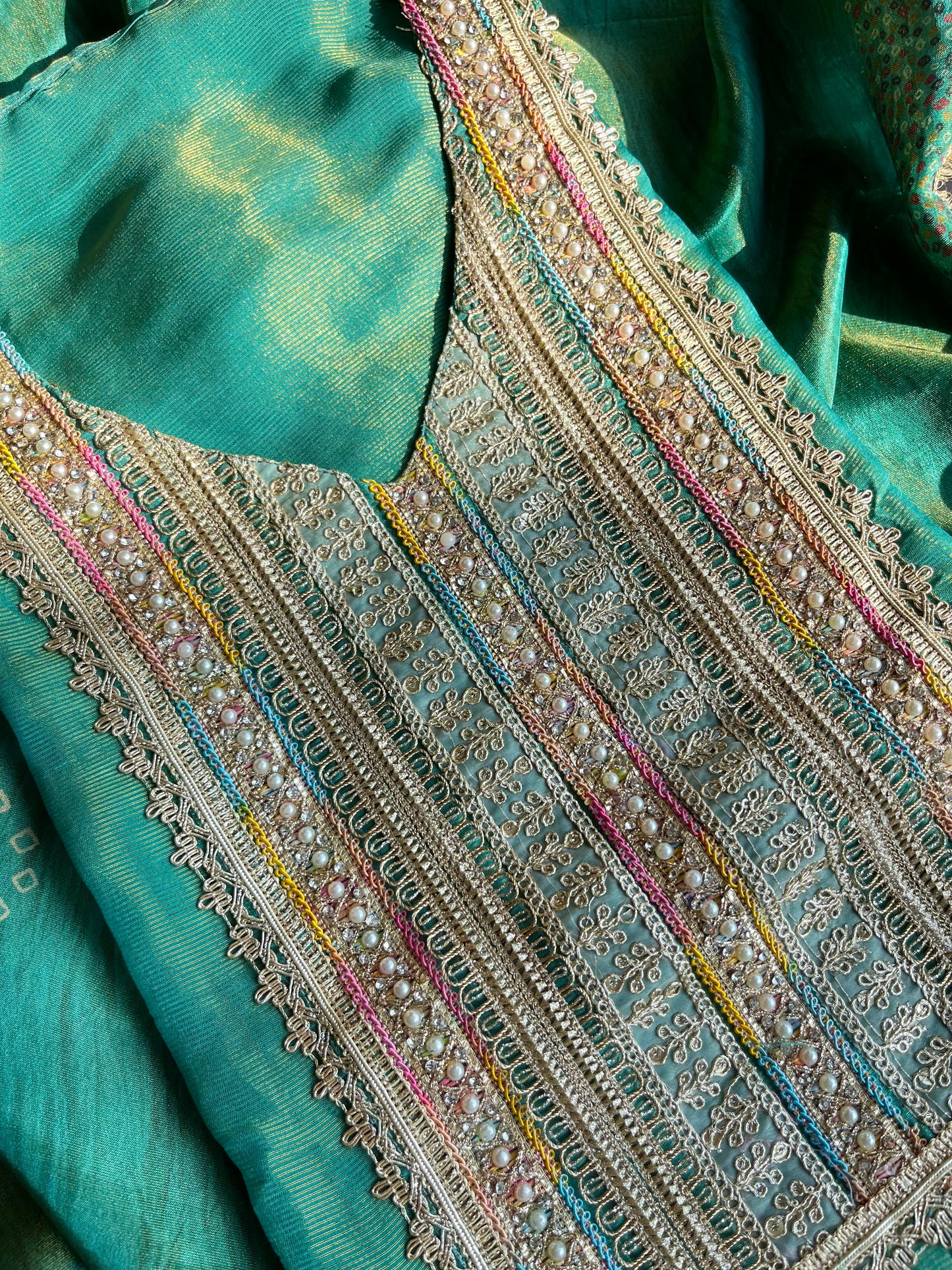 Luxurious zari woven tissue silk suit