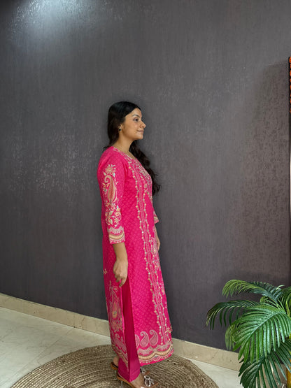 Pure cotton printed handwork kurta set