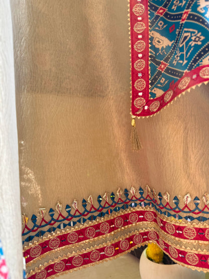 Luxurious patola crush tissue silk suit
