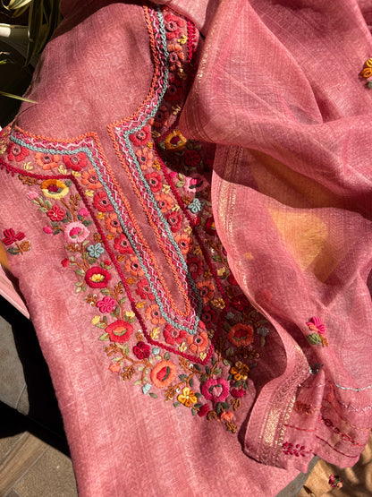 Premium linen handwork frenchknot suit