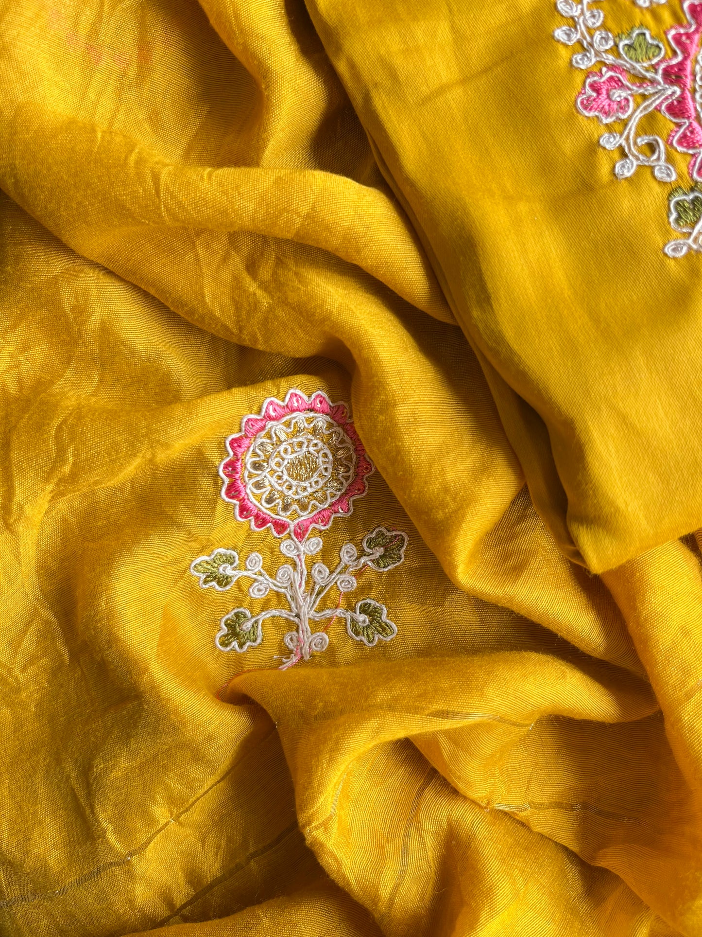 Satin Aari work unstitched suits