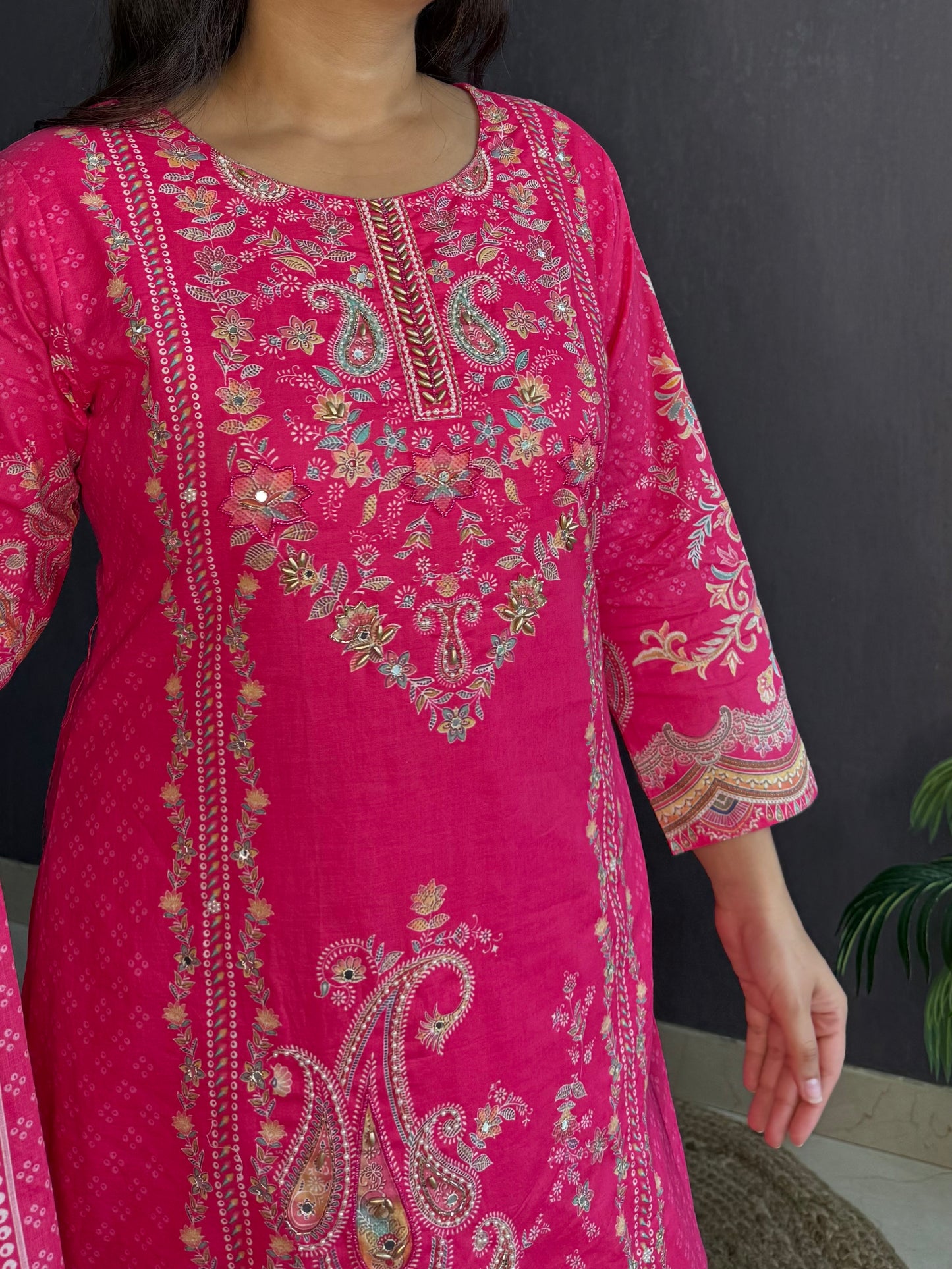 Pure cotton printed handwork kurta set