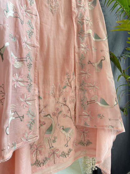 Luxurious Mul chanderi flamingos suit