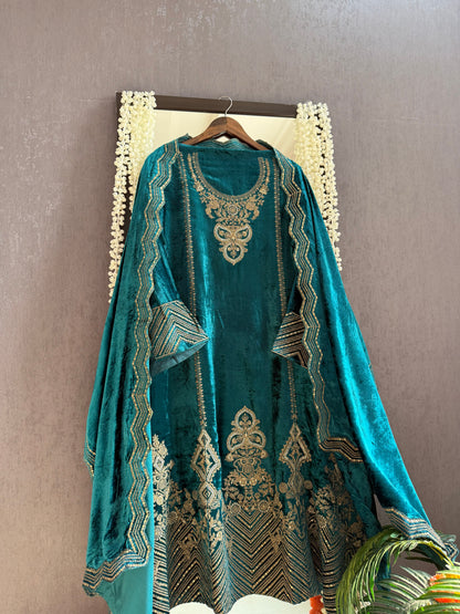 Velvet Marori Aari work Anarkali suit