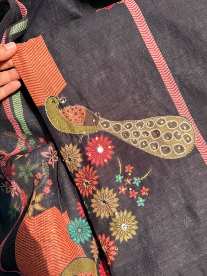 Linen peacock handwork suit