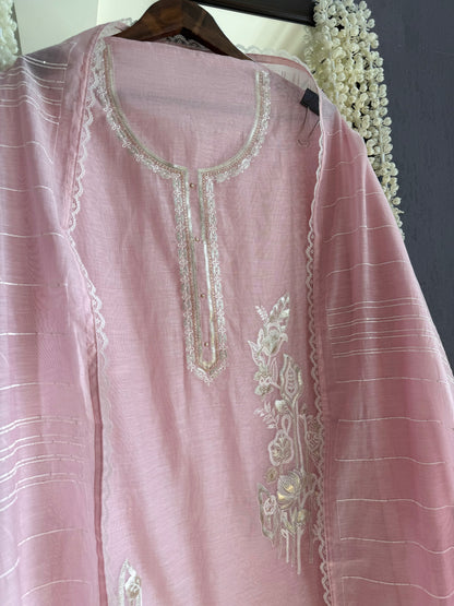 Luxurious Mul chanderi gold appliqué work suit