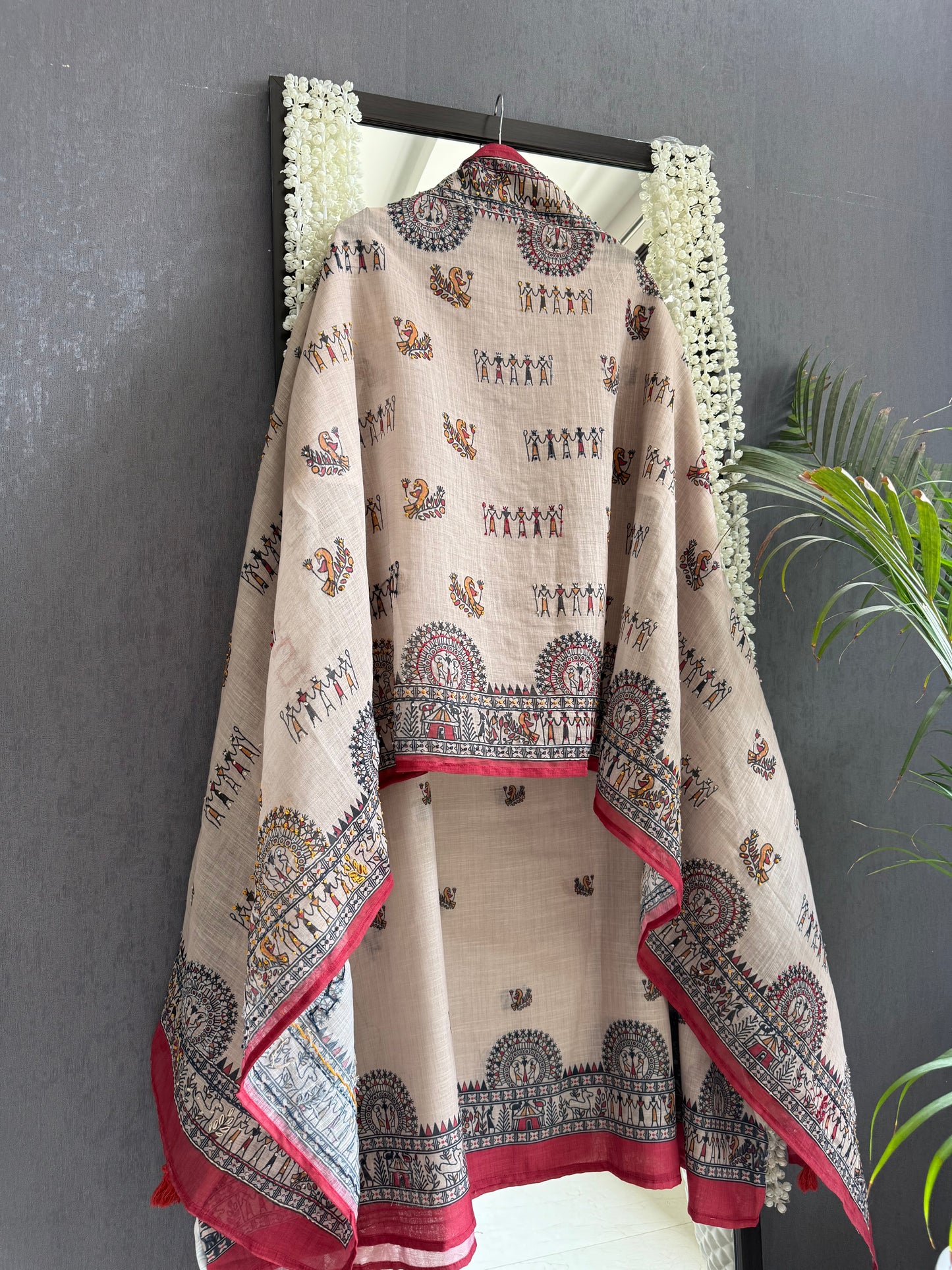 Linen worli art  Kantha work suit