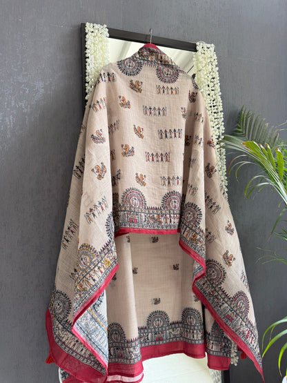 Linen worli art  Kantha work suit