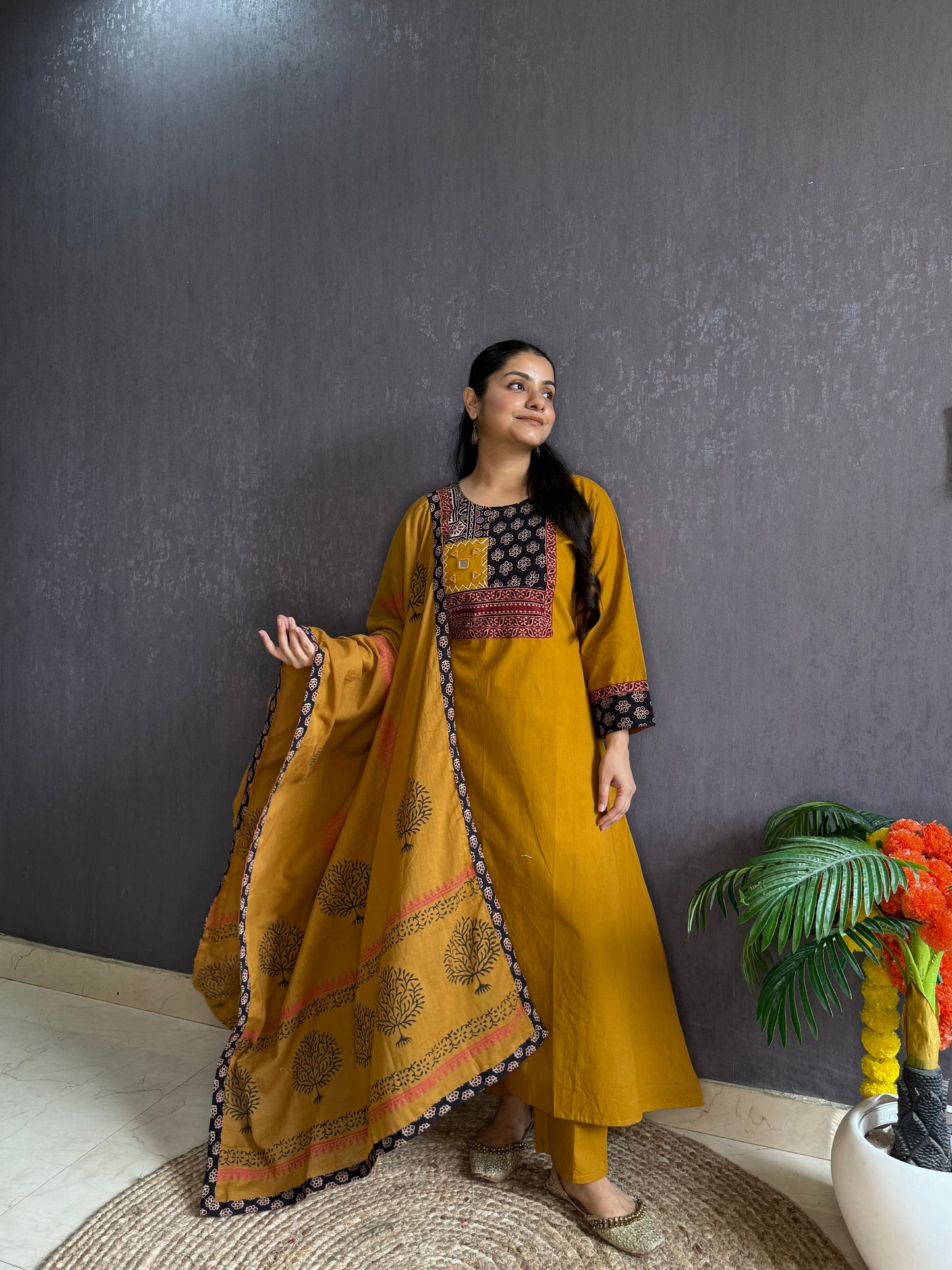 Mirror ajrakh A line suit set
