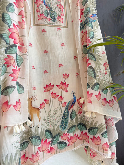 Mulmul cotton deers peacock handwork suit