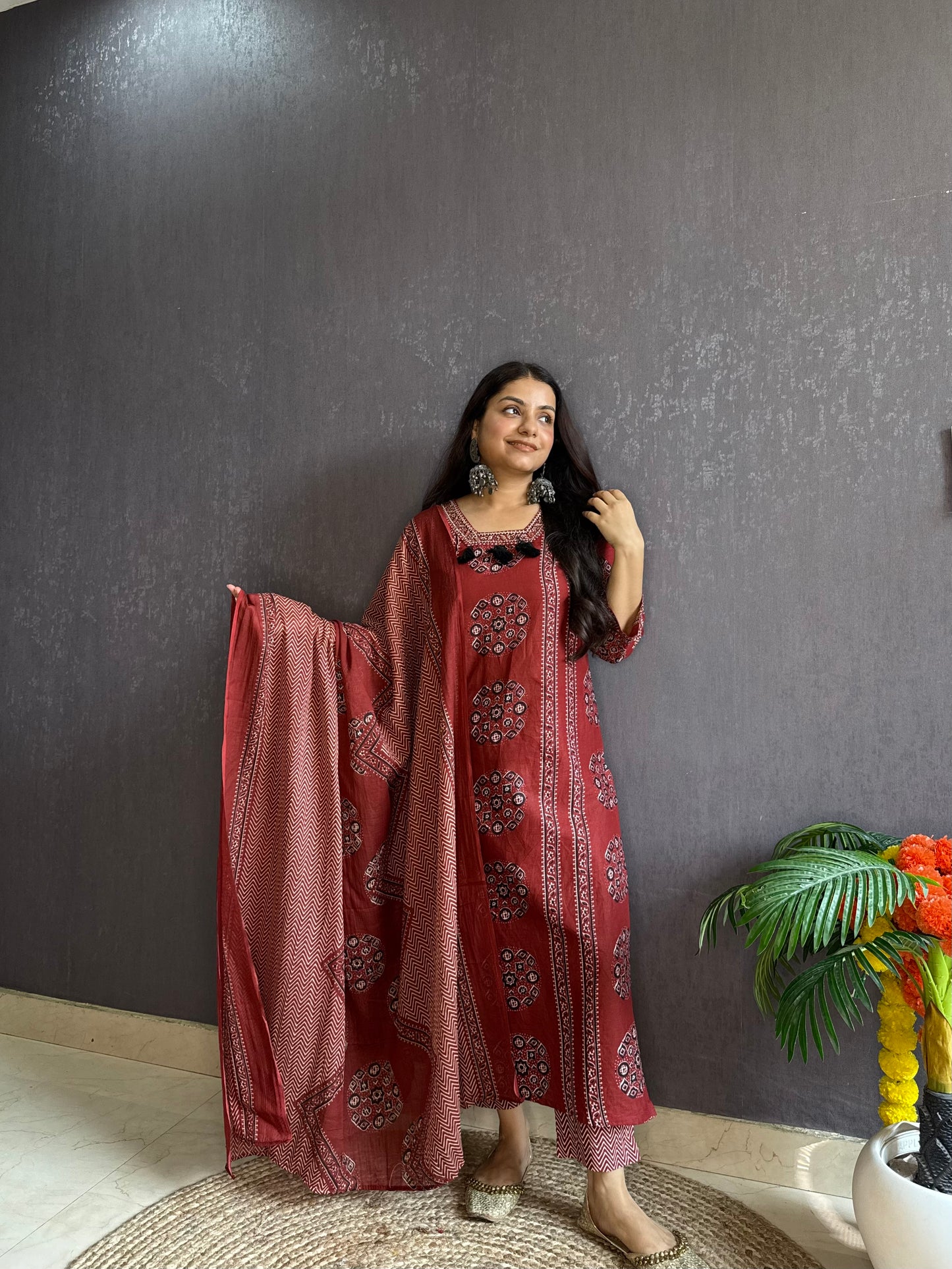 Pure cotton ajrakh print suit set