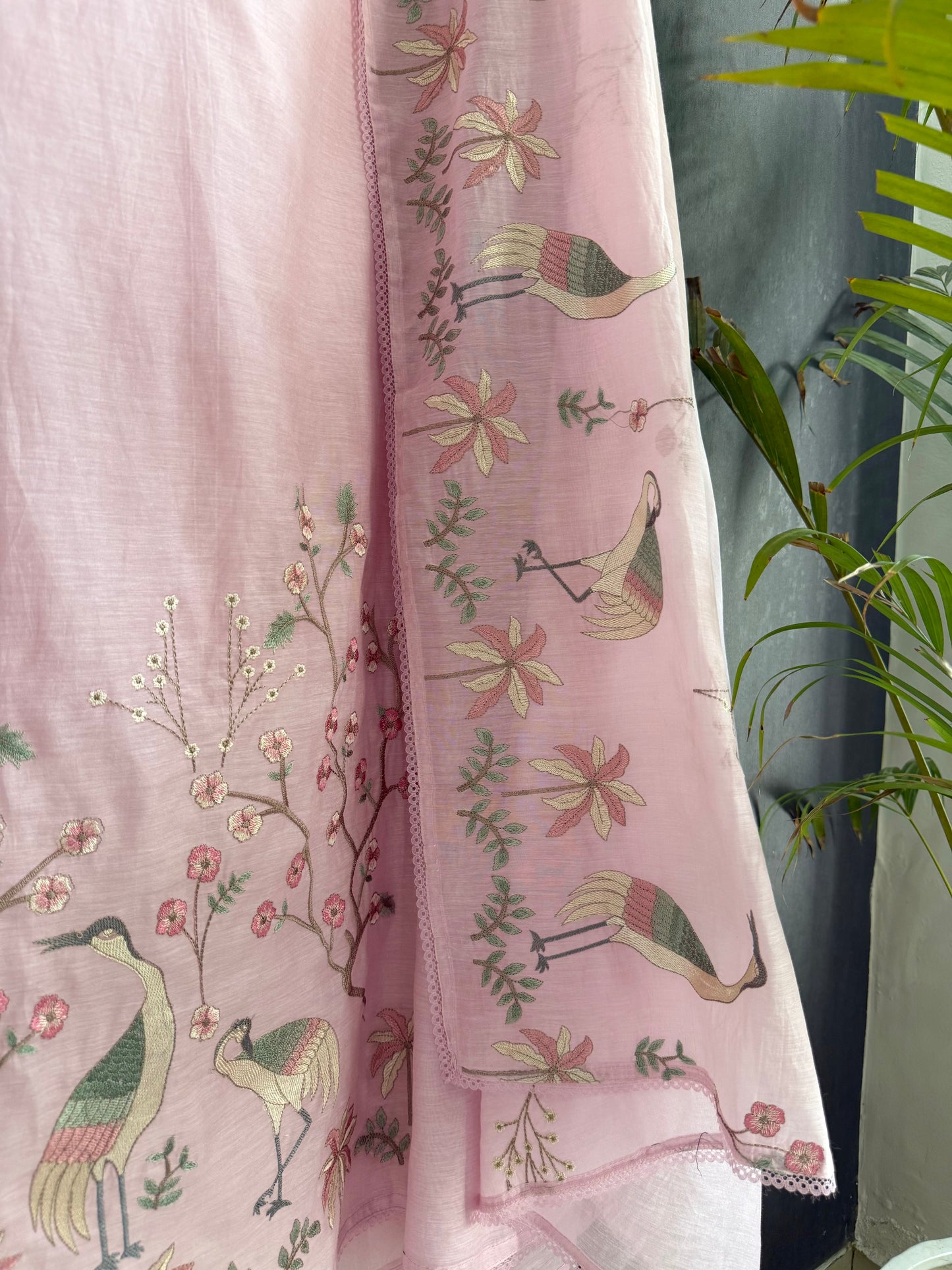 Luxurious Mul chanderi flamingos suit