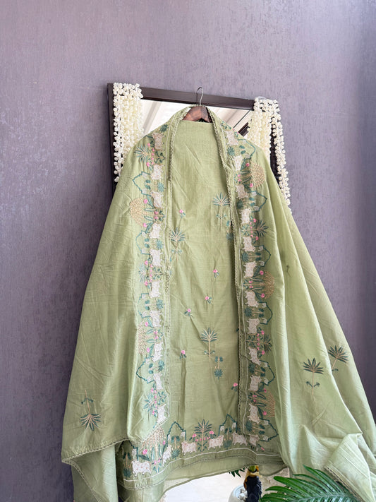 Chanderi parsi work pichwai suit