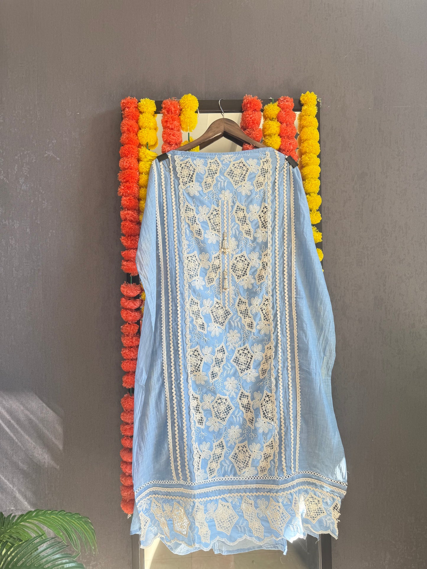 Luxurious Mul chanderi crochet handwork suit