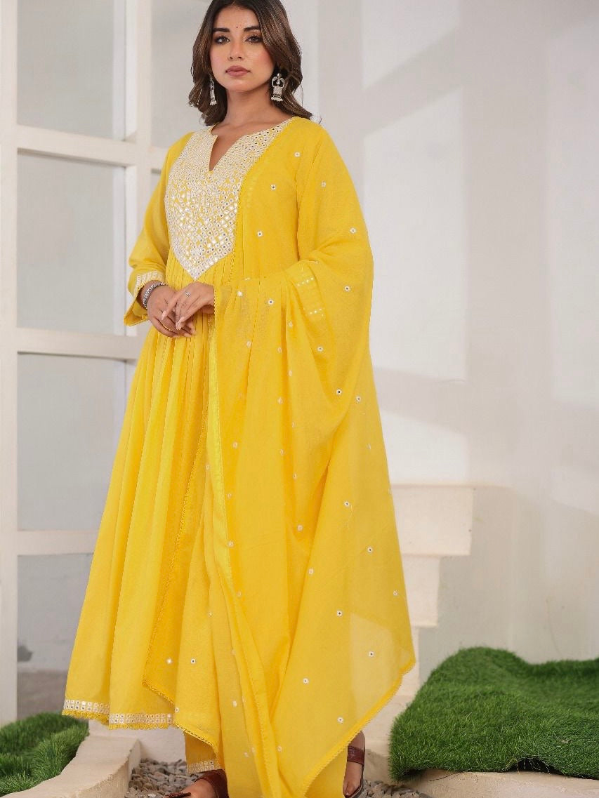 Mal cotton mirror embroidered Anarkali