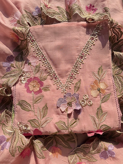 Luxurious organza appliqué work floral suit