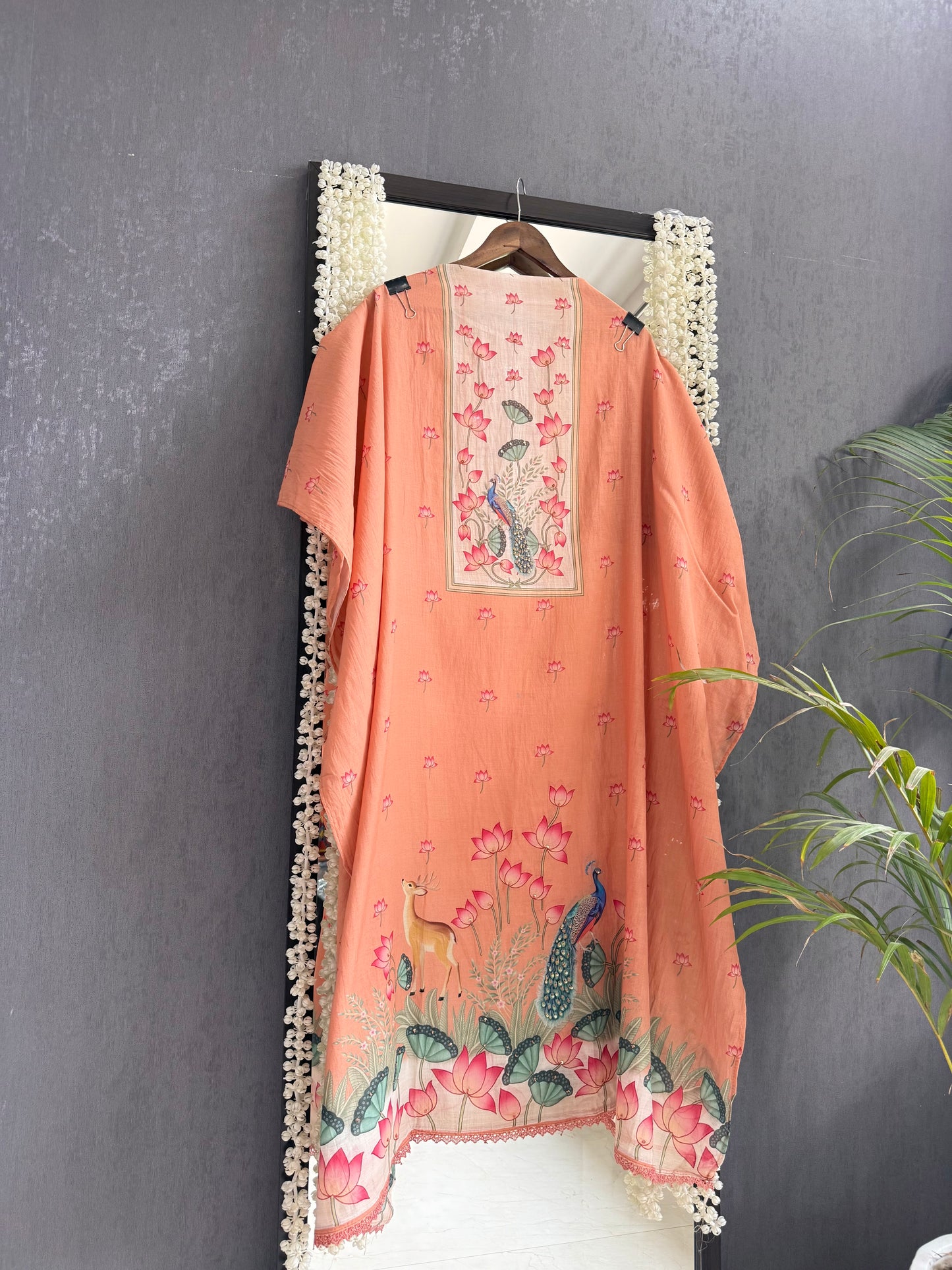 Mulmul cotton deers peacock handwork suit