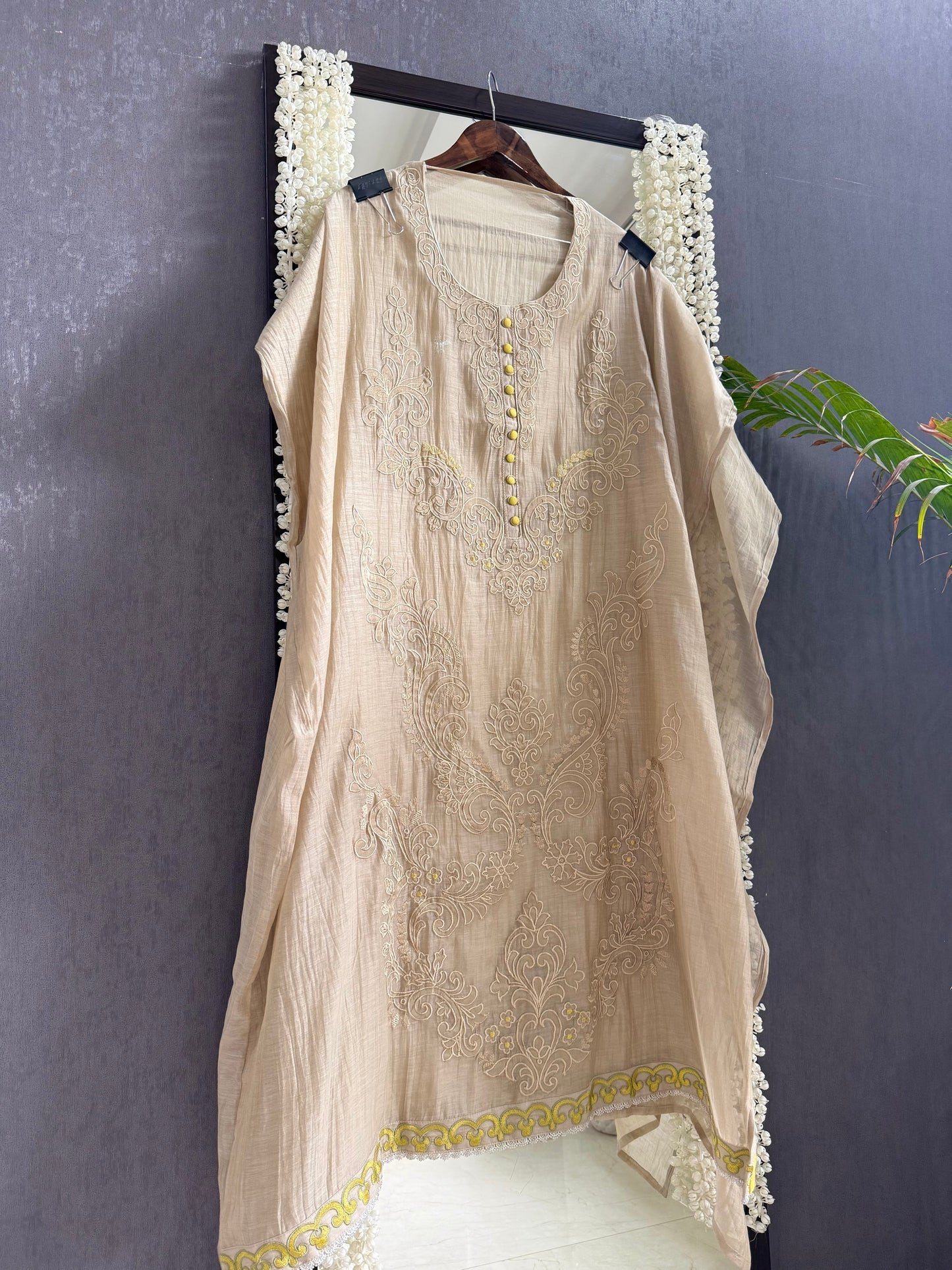 Luxurious Mul chanderi appliqué work suit
