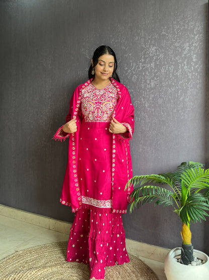 Silk embroidered shrara  suit