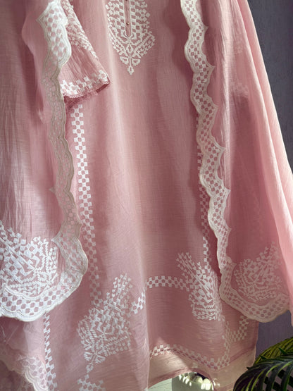 Luxurious Mul chanderi appliqué work suit