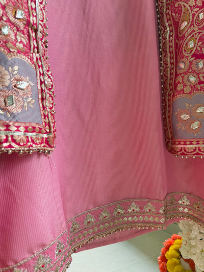 Tissue zari Aari work Meenakari suit