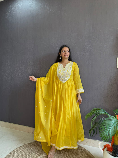 Mal cotton mirror embroidered Anarkali
