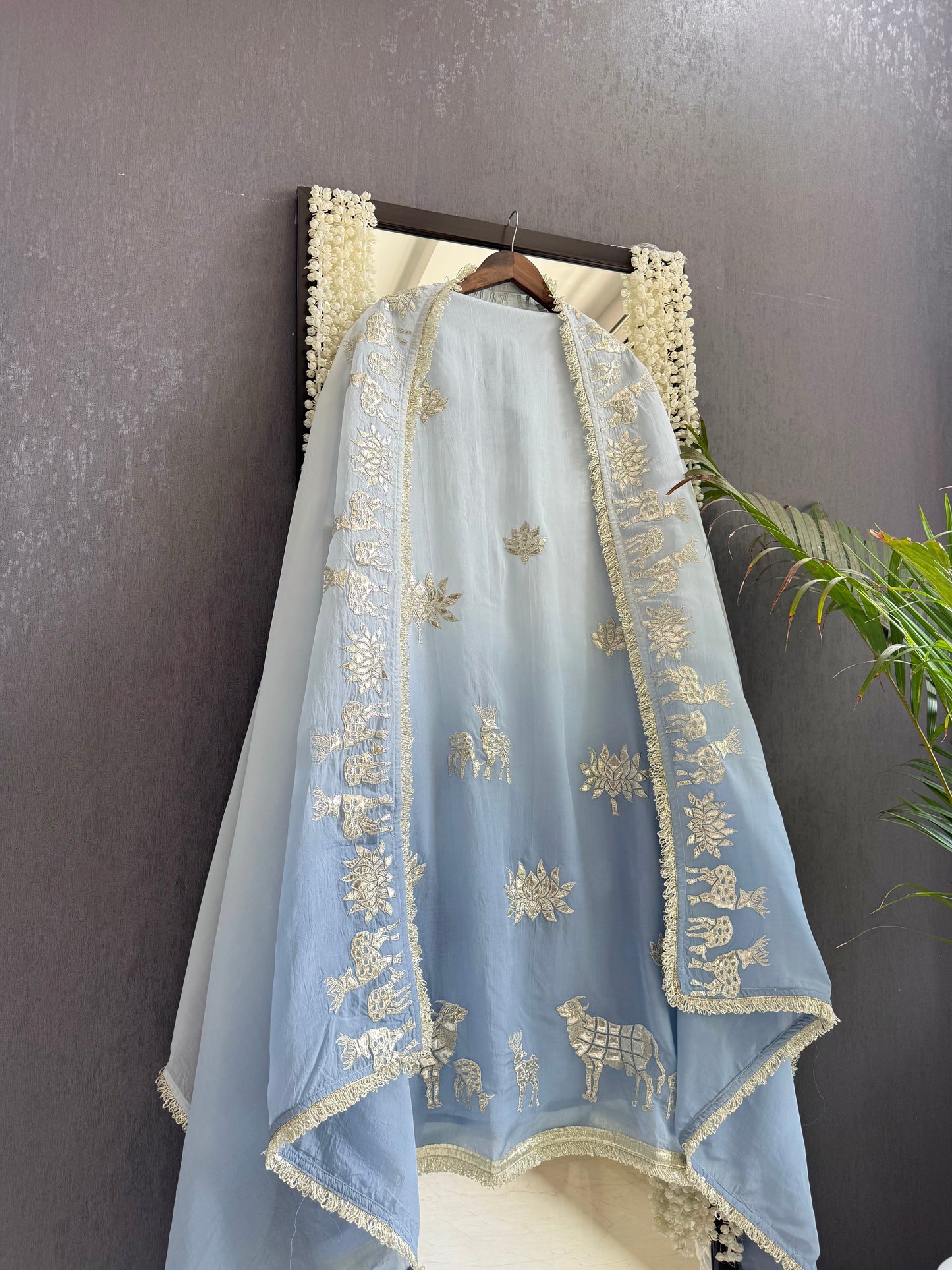 Luxurious organza gota appliqué work suit