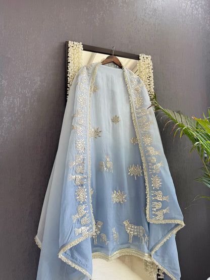 Luxurious organza gota appliqué work suit
