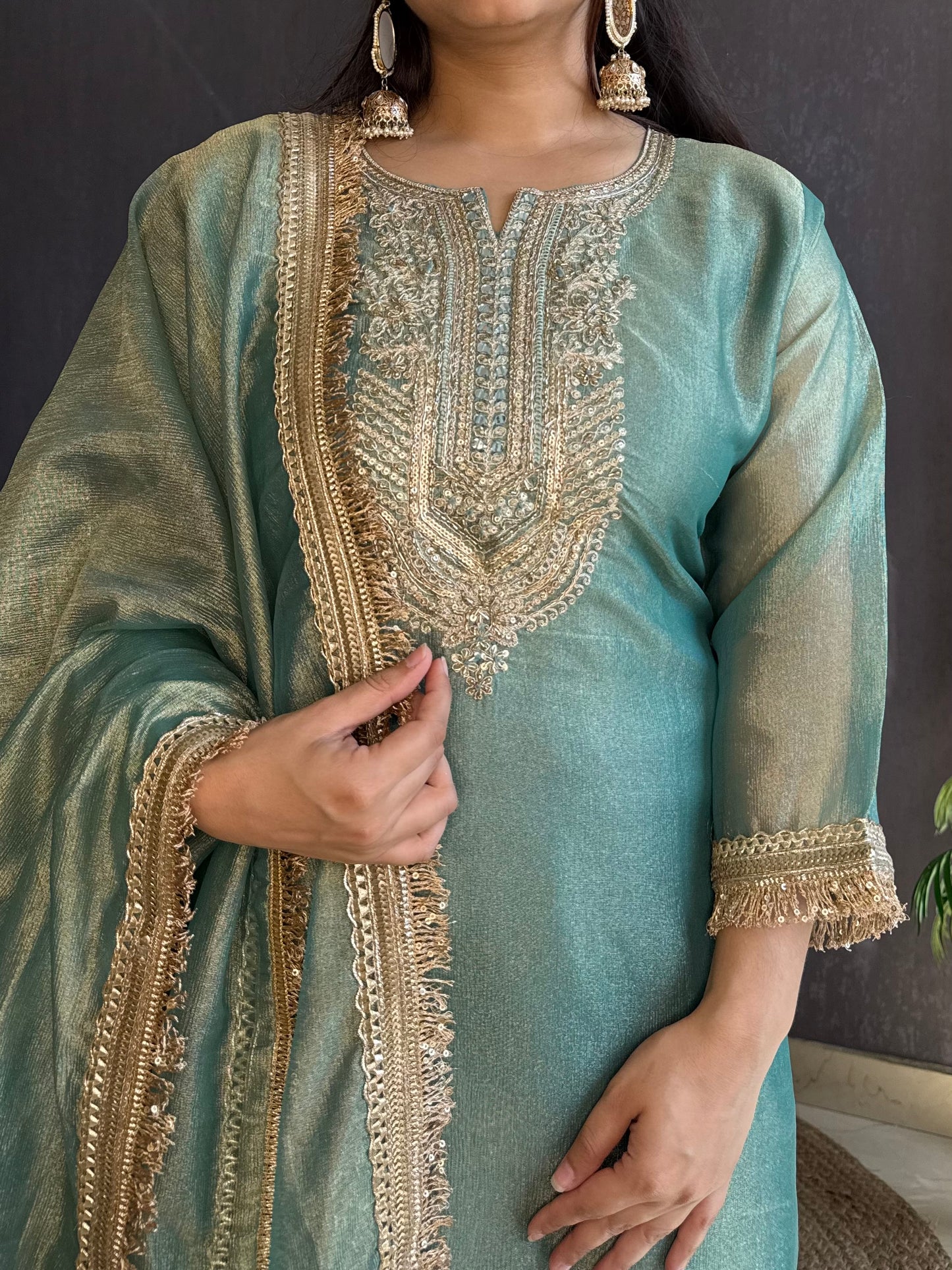 Tissue silk Handwork suit set