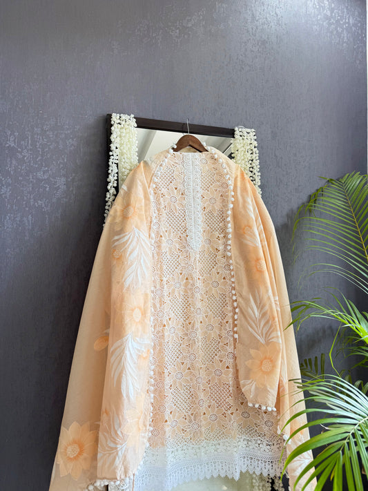 Luxurious Mul chanderi cutwork handwork suit