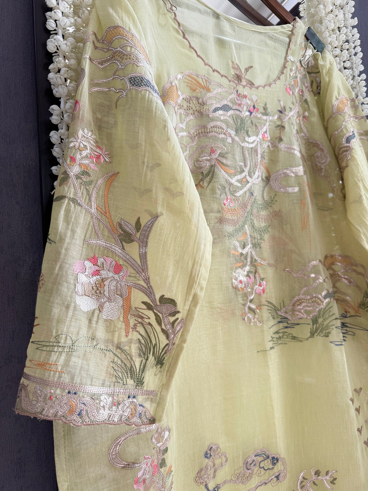 Luxurious Mul chanderi gota appliqué work suit