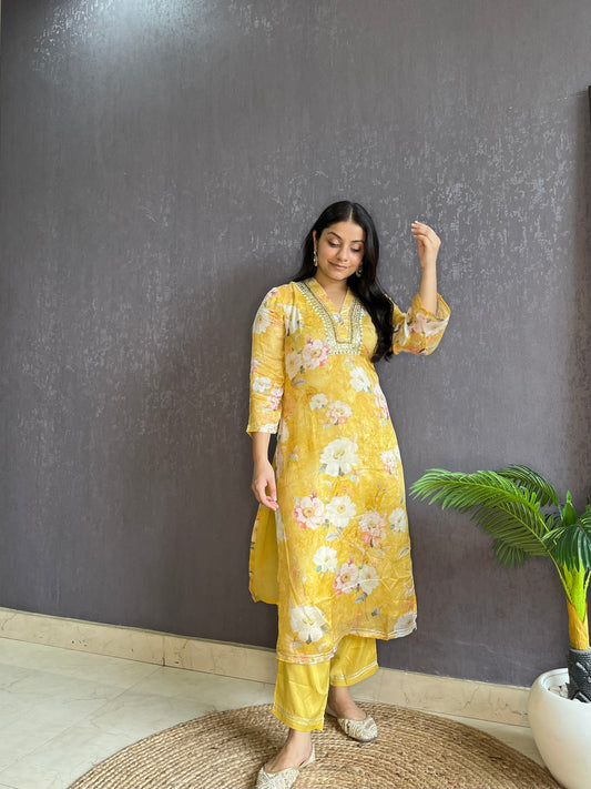 Chinon floral handwork Kurta sets