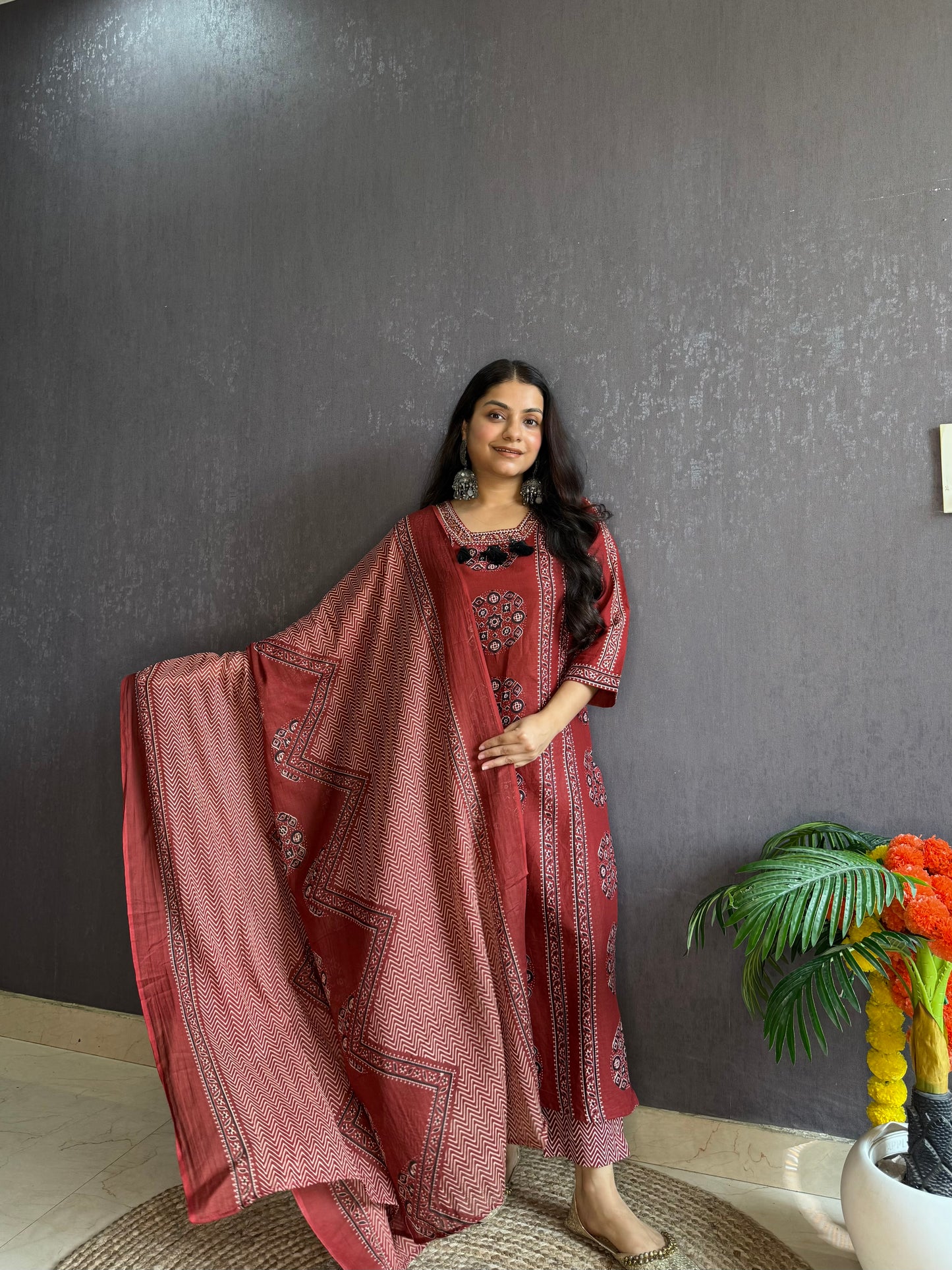 Pure cotton ajrakh print suit set