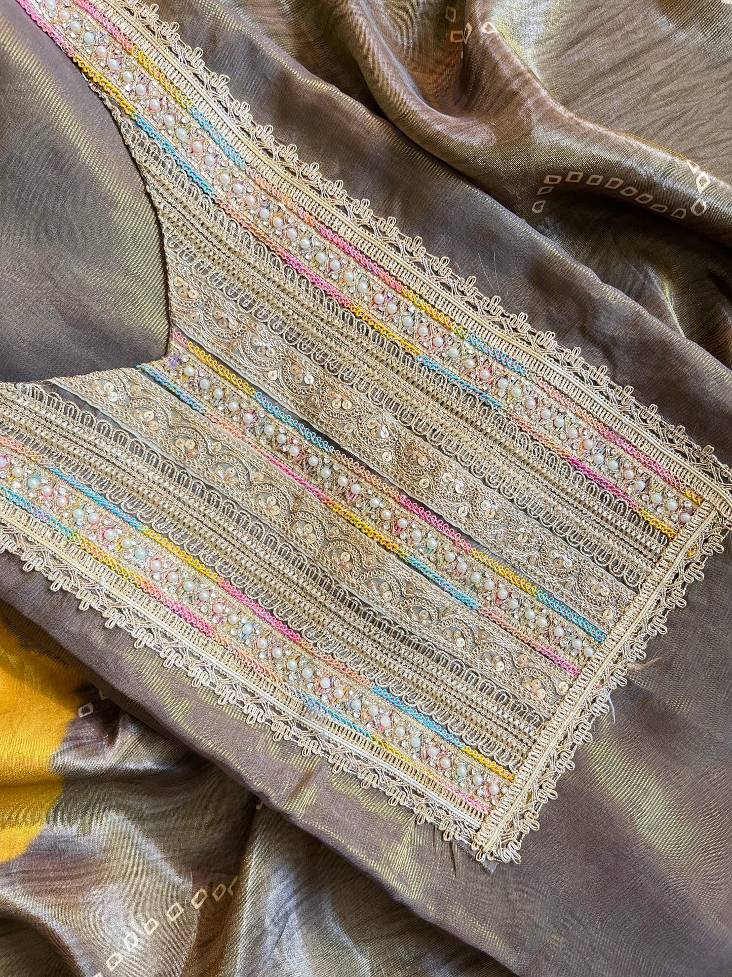 Luxurious zari woven tissue silk suit