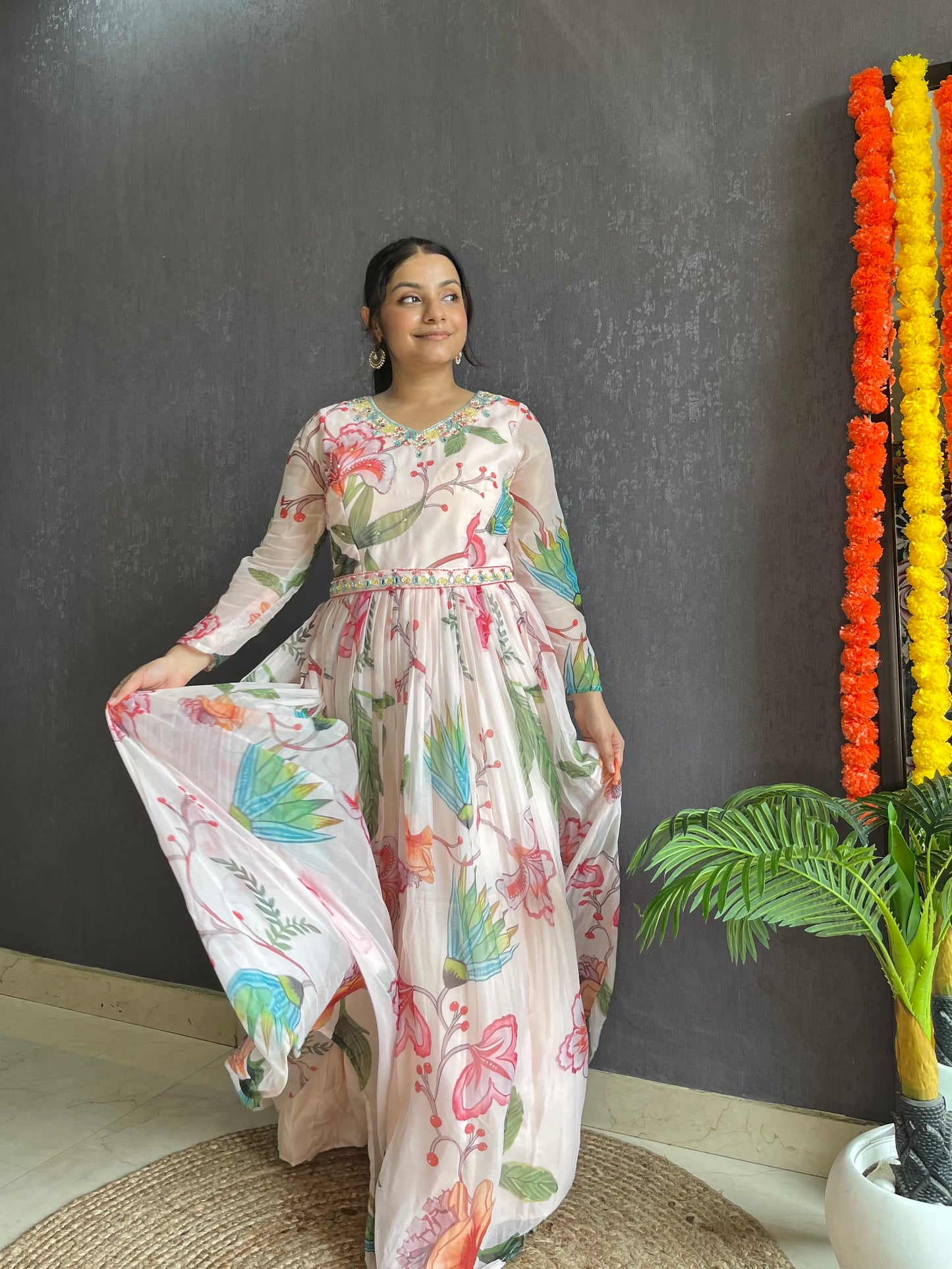 Floral handwork Anarkali dress