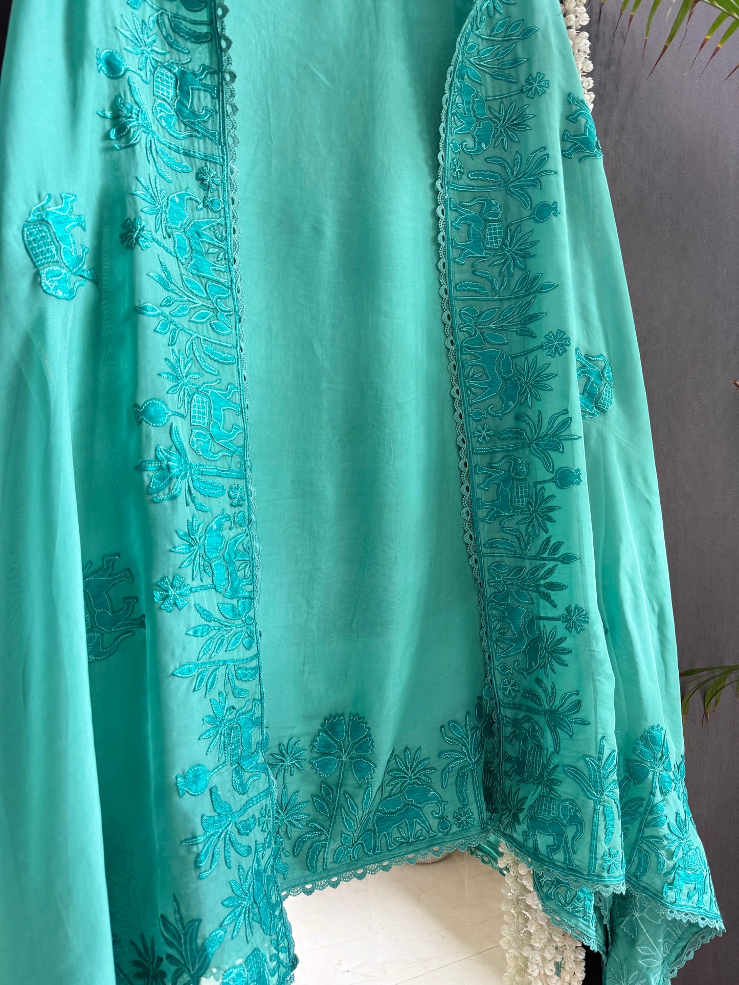 Organza appliqué work elephants suit